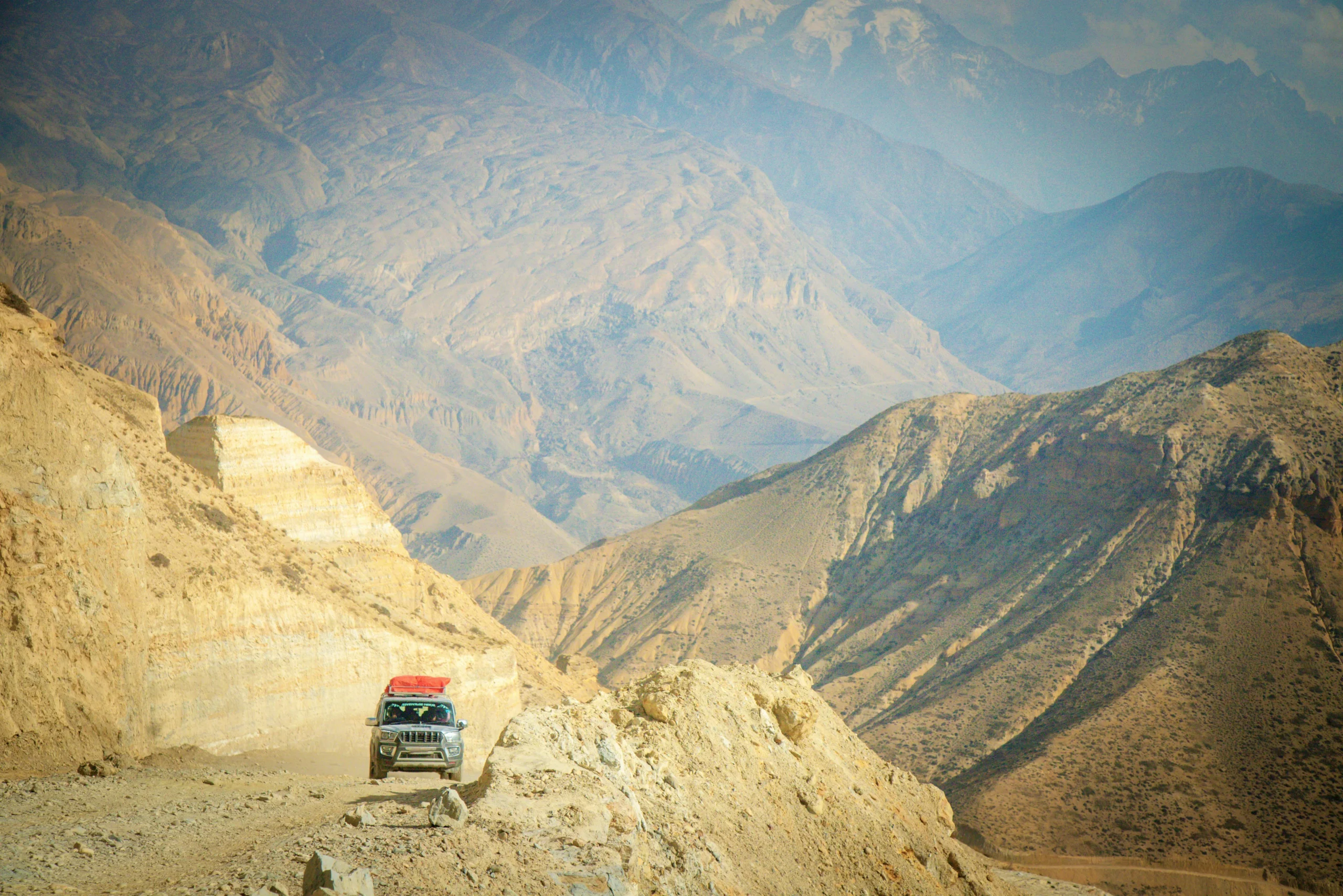 A stunning view of rugged mountains in Upper Mustang, Nepal, showcasing natural beauty